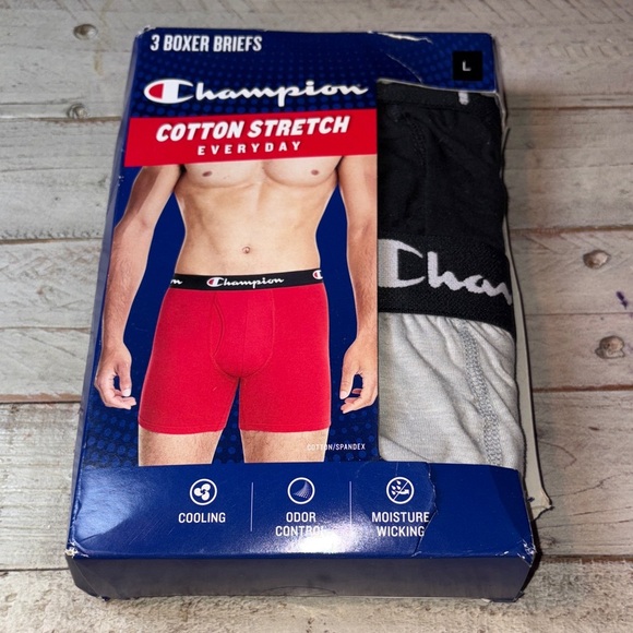Champion Other - Champion Men's Cotton Stretch Boxer Briefs - Gray and Black Size Large (36-38)
